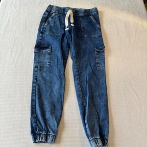 Bevy‎ Flog Denim Cargo Joggers Medium Wash Drawstring Pants 28 Made in Israel